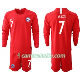 Camisolas de Futebol Chile ALEXIS 7 Criança Equipamento Principal 2018/19 Manga Comprida